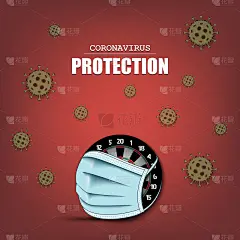 冠状病毒标志和带防护口罩的飞镖