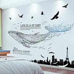 大型墙贴纸贴画城市建筑剪影墙壁纸装饰品自粘时尚简约海报纸ins-淘宝网