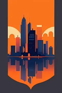 现代市区奇幻城市剪影扁平插画图片