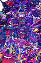 Dubstep invasion2015 / pen, photoshop."Dubstep machine is invading rock'n roll city!!"