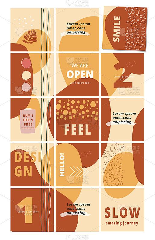 Set of editable puzzle template design for social