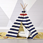 Nautical Blue Stripe Teepee and Cushion Set : Shop Modern Nautical Teepee And Floor Cushion Set.  We've taken a teepee and given it a touch of seaside-style.  Our Nautical Blue Stripe Teepee features blue and white stripes, with a single red stripe at the