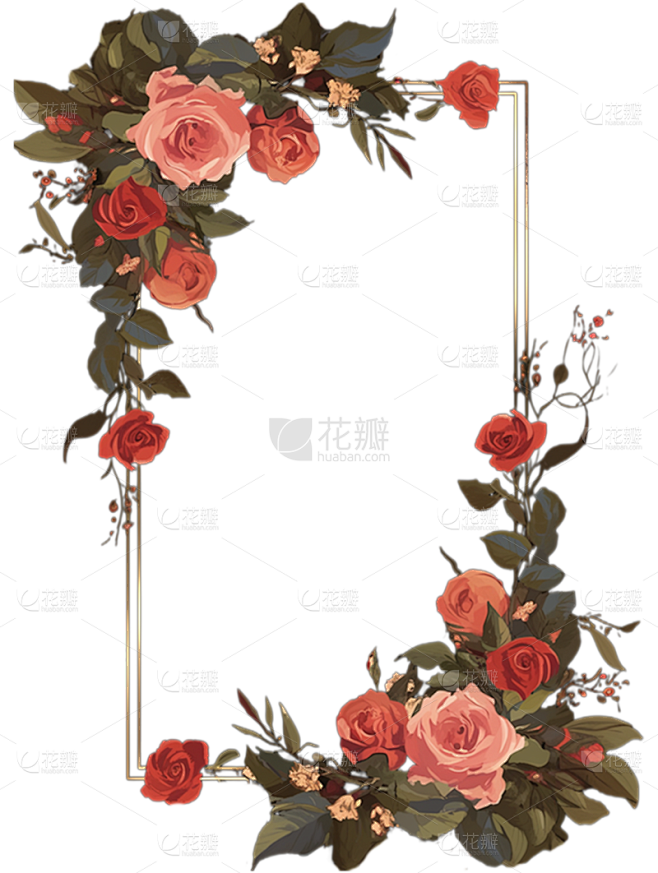 植物通用插画玫瑰边框元素素材