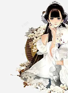 白衣狐狸古风手绘女子 平面电商 创意素材