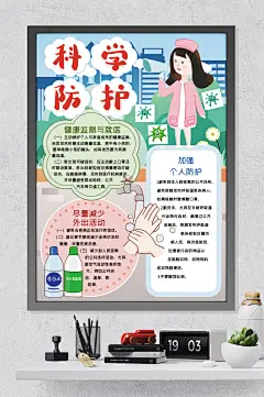 科学防护卡通抗击疫情宣传海报