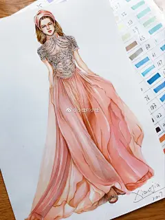 用马克笔画礼服总是画出水彩的感觉~#服装手绘# （作者：@小佳吖小佳） ​ ​​​​