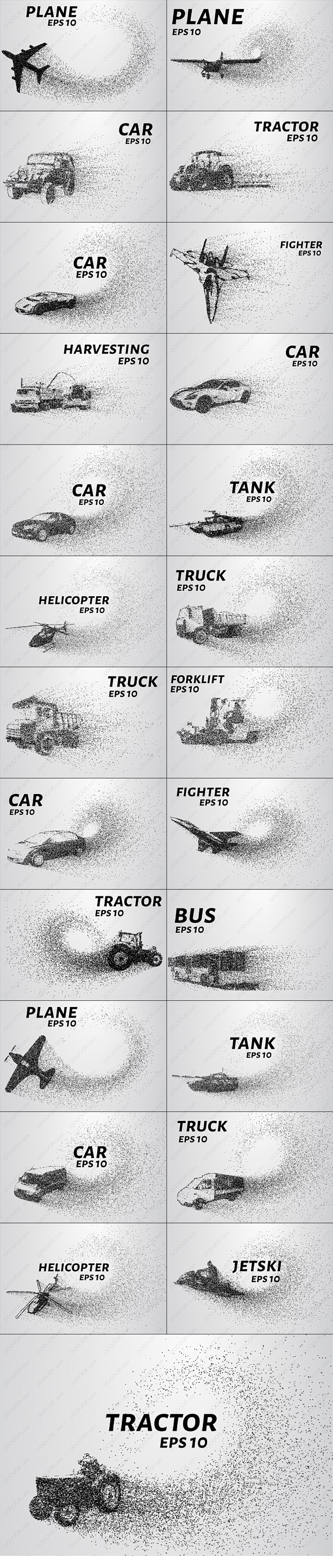25款聚沙成画矢量粒子各种汽车飞机艺术化...