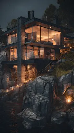 建立在悬崖上的别墅建筑
