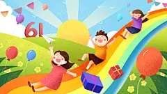 六一儿童节卡通童年快乐手绘插画