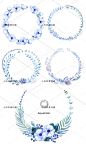 手绘水彩蓝色花环花圈店铺logo标识徽章PNG设计素材png125-淘宝网
