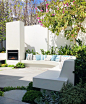 Outdoor fireplace courtyard seating