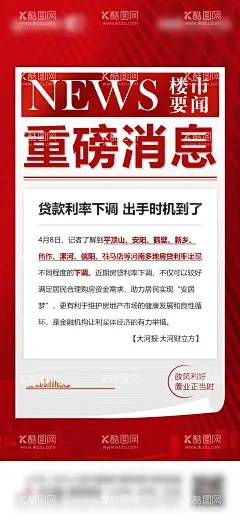 贷款利率重磅消息海报  - 源文件下载【酷图网】海报,房地产,重磅,利好,贷款,利率,政策,报纸,