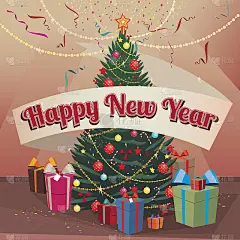圣诞树，礼物在家，新年快乐