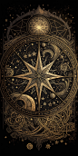 Nitted ancient map of stars marginalia with magical symbols, dark background