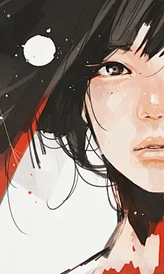 手绘插画壁纸头像卡通妹子半脸侧脸侧颜