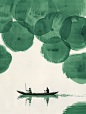 Rowing on a River with Lotus Leaves