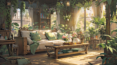 AI唯美室内场景素材 日系动漫室内场景背景插画图片 游戏美术资源