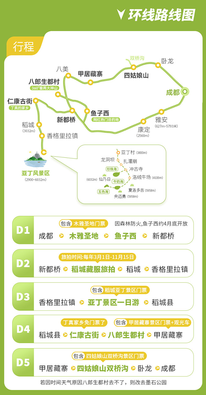 【川西大环线】成都稻城亚丁旅游5天4晚鱼...