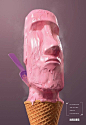 巴西Gelmi艺术工作室的美味冰淇淋广告。用希腊女神阿尔特弥斯，复活节岛石像和思想家的著名雕塑，体现手工制作的冰淇淋。美到不敢吃…… ​​​ ​​​​