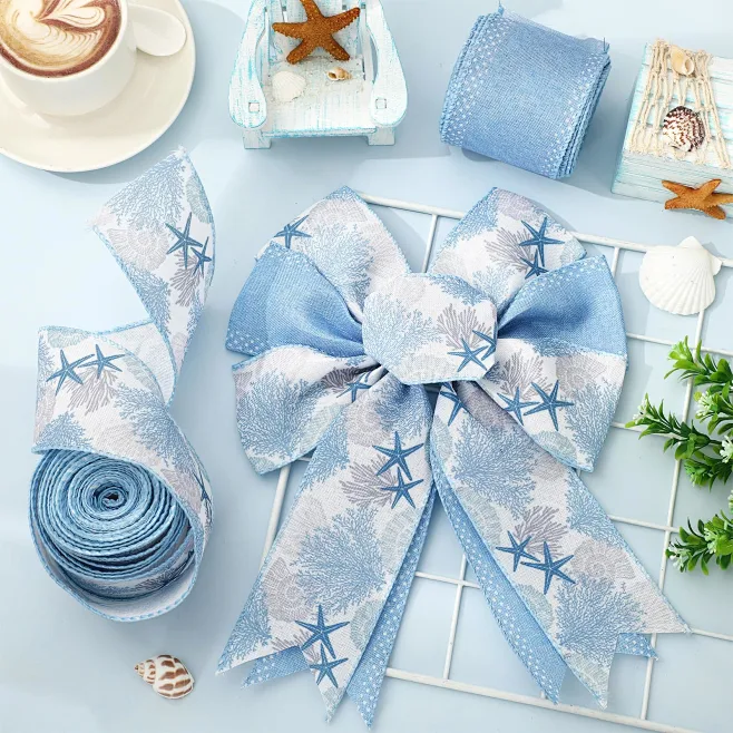 Amazon.com: JarThenaAMCS Blue Coral Starfish Wired Edge Ribbon Summer ...