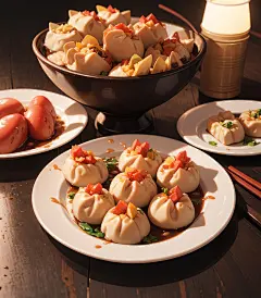 数字艺术美食插画美食摄影小笼包海报素材