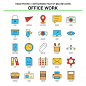 Office work flat line icon set