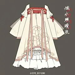 #当中国风邂逅洋装洛丽塔# 源见水印 侵删 服装设计 清新插画 创意古风 手绘 色彩 线描 素描 简单