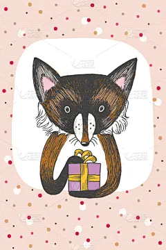 可爱的,狐狸,礼物,计划书,贺卡,儿童,婴儿,男孩,女孩,复古