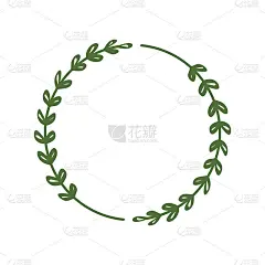 圆圆的框架，两个绿色的小树枝和叶子。设计模板的标志，邀请，问候。简洁的时尚圈。极简主义的花边。落叶花