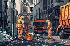 环保扫地环卫工人图片插画