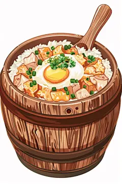 广东特色木桶饭煲仔饭美食插画