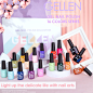 Amazon.com: Gellen 16 色凝胶指甲油套装,顶部和底层涂层,快乐彩虹系列充满活力的亮霓虹色调 - 时尚春夏季美甲艺术设计凝胶抛光颜色家庭/沙龙美甲套装 : Everything Else