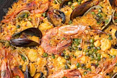 西班牙海鲜饭,安康鱼,藏红花,贻贝,餐具,水平画幅,配方,膳食,海产,西班牙和葡萄牙人