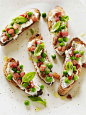 Bruschetta with Peas, Pancetta and Ricotta