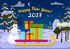 圣诞老公,2017年,包装纸,雪橇,新年前夕,传统,云,霜,雪,问候