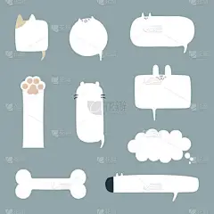 集合手工绘制的语音气泡气球，用动物宠物，猫，兔子，狗，扁平的设计矢量图解思考，说话，对话，文本框横幅