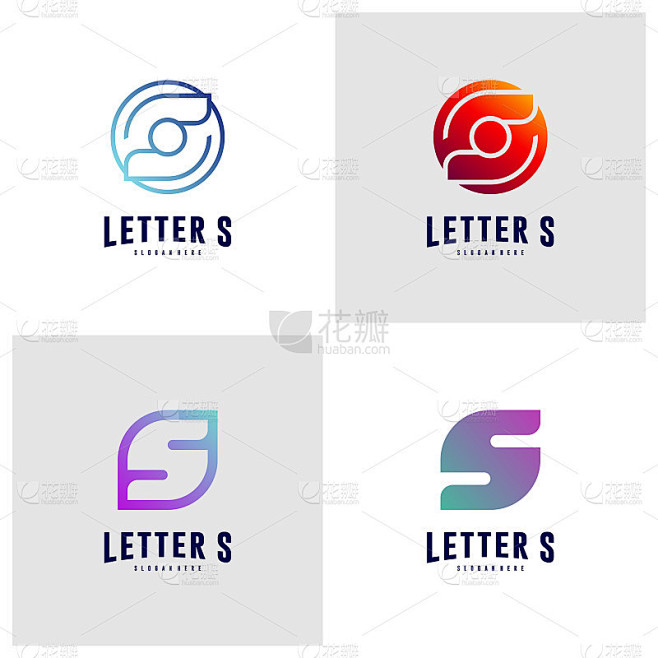 一套字母S的设计概念。初始S模板向量。图标符号