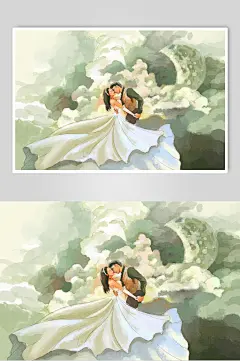 唯美浪漫爱情遇见你情侣插画