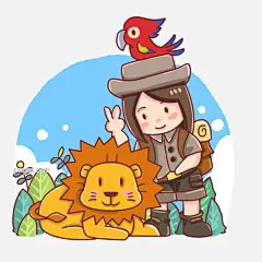 世界动物日卡通Q版图片大小2000x2000px 图片尺寸743.95 KB 来自PNG搜索网 pngss.com 免费免扣png素材下载！保护动物#背包客#比耶#动保#卡通手绘#可爱#旅行家#绿叶#冒险家#帽子#萌#拍照#狮子#