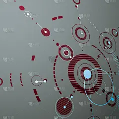 矢量包豪斯抽象背景与网格和重叠的简单几何元素，圆。3d复古艺术品，技术风格的红色图形模板的广告海报。