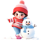 千库网_冬天可爱女孩免抠元素雪人3d立体_元素编号13902251