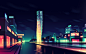 General 2880x1800 cityscapes night lights buildings reflections digital art skyscrapers streets stars clouds Romain Trystam artwork cities street lights