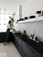 modern black and white kitchen #blackcabinets #tilestyle