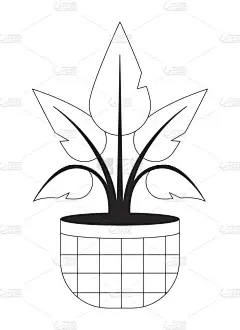 居家植物在格子锅平面单色隔离向量对象.室内种植。可编辑的黑白线条艺术绘图.用于网页平面设计的简单概要