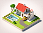House roof road tree isometric pool drawing illustration 3d car house