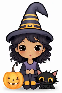南瓜头万圣节女巫小魔女卡通插画图片