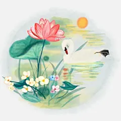 中国风水墨水彩天鹅怜影原创手绘免抠高清图图片大小2000x2000px 图片尺寸3.45 MB 来自PNG搜索网 pngss.com 免费免扣png素材下载！H5界面背景#插画#动物#荷花#荷叶#卡通手绘#菱角花#免抠高清图#鸟类#平面装饰#手绘#手机主题#水彩#