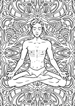 莲花坐式,瑜珈,儿童,绘画插图,男人,成年的,矢量,曼荼罗,背景聚焦,冥想