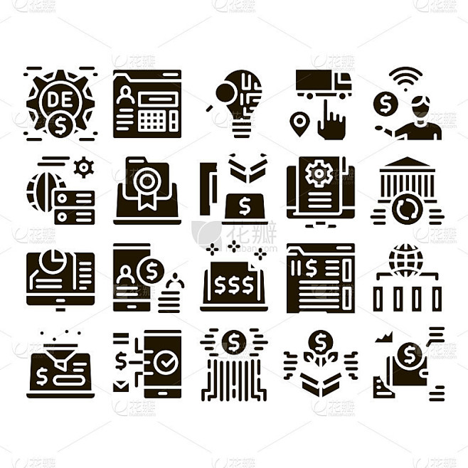 数字经济和电子商务图标集向量