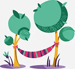 卡通小树免抠素材_新图网 https://ixintu.com 吊床 绿色 小树 小草 卡通